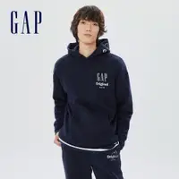 在飛比找蝦皮商城優惠-Gap 男裝 Logo爍光寬鬆帽T 碳素軟磨系列-藏藍色(4