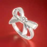 Simple and Elegant Three-dimensional Sterling Silver Large Bow Ring Coquette 10