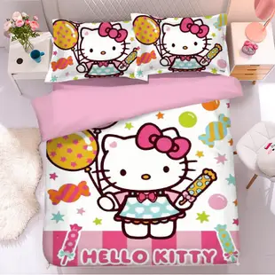 Hello Kitty床包四件組 KT貓床包 柔軟舒適 凱蒂貓雙人床包組 加大雙人床包四件組 不褪色不起球 床包有鬆緊帶