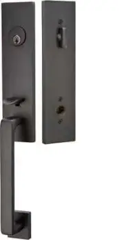 Emtek 4818 Davos Single Cylinder Keyed Entry Brass Modern Handleset, Flat Black
