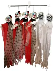 Scary Red & White Polka Dot Clown & Skeleton Ghost Hanging Fabric Decoration Lot