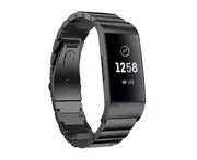 One Beads Slingshot Buckle Solid Stainless Steel Wrist Strap Watch Band for Fitbit Charge 4(Black)