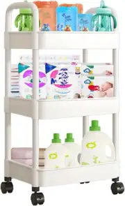 Baby Diaper Cart with Wheels and Handle 3 Tier Rolling Organizer Nursery Caddy