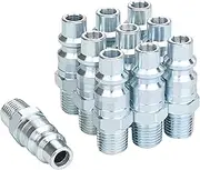 JOROY 3/8 High Flow Air Hose Fittings, Industrial M-Type Plug, 3/8 Inch High Flow Size, 1/4 Inch Male Threads Size, Steel Material, 300PSI, 10 Pieces Air Compressor Accessories