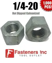 (Qty 1000) 1/4-20 Low Carbon Grade 2 Finished Hex Nuts Hot Dipped Galvanized