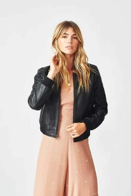 Black Leather Jacket Women Bomber/Flight Jacket Pure Lambskin Size S M L XL XXL