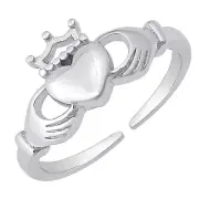 12mm Dainty Claddagh Toe Ring Solid 925 Sterling Silver Adjustable Band