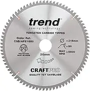 Trend Aluminium & Plastic Circular Saw Blade, 216mm Diameter, 30mm Bore, 80 Teeth, TCT, 2.8mm Kerf, -6° Hook, CSB/AP21680