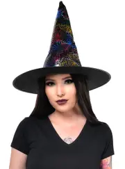 Rainbow Spiderweb Print Witch Halloween Hat