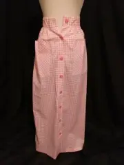 NOS Vtg. 60s maxi skirt S by SPORTSET cotton bld. button up pockets pink check