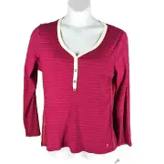 Tommy Hilfiger Top XL Button Front Long Sleeve Knit Stretch Henley Sweater NEW