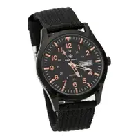 在飛比找樂天市場購物網優惠-手錶 型男軍用玫瑰金刻度數字全黑帆布腕錶 搭戴SEIKO精工