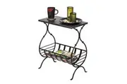 Iron Side Table with Magazine Storage and Silver Finish Top