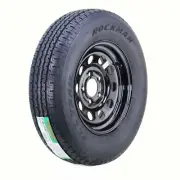 Trailer Tire Rim ST205/75R15 ROCKMAN 8-Ply D 107M 5 Lug x 4.5" Black Mod Rim