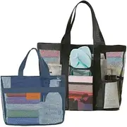 [BLEMOLE] 2Pcs Foldable Mesh Beach Tote Bags for Women - Large Beach Bag for Camping, Pool, and Beach