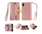 Magnetic zipper wallet phone Purse case with straps for iphone 7/8-Rose Gold