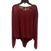 Express NWT Chiffon Bodysuit Sheer Long Sleeves Open back Large Burgundy Red top