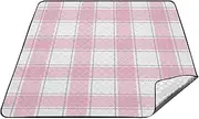 Joitme Chic Plaid Pink White Outdoor Blankets, Beach Throw Blanket, Large Picnic Blankets