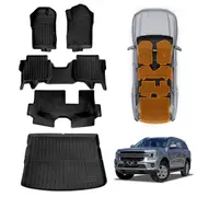 3D Heavy Duty All Weather Car Mats Boot Liner Floor Liner Full Set for Ford Everest 2022-2025 Heavy Duty Cargo Trunk Mat Luggage Tray