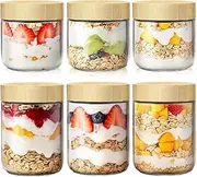 UHAPEER 10 & 16 Oz Overnight Oats Containers with Bamboo Lids 6 Pack: Airtight Glass Storage Jars Wide Mouth Mason Jars for Breakfast Meal Prep Salad Chia Puddirg Snacks Yogurt Sugar Spice Cereal