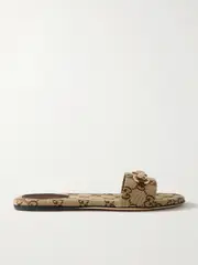 [Gucci] Gucci - Siaga Horsebit-detailed Canvas-jacquard Slides - Brown - IT39 IT 39 Brown