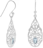 [JewelryWeb] Ster. Silver Pear Shape Blue Topaz Drop Earrings Shiny Ornate French Wire-Earrings Oval Blue Topaz Dangle Earring for Women