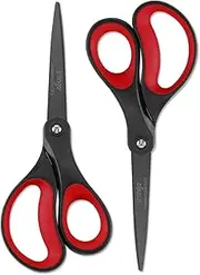 LIVINGO 2 Pack 8" Titanium Non-Stick Scissors, Professional Stainless Steel Comfort Grip, All-Purpose, Straight Office Craft Scissors(Red/Black,20.3cm)