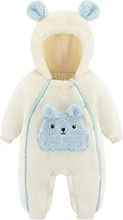 [KEOYA] Newborn Infant Unisex Baby Thicken Fleece Coveralls Romper Hooded Footies Cute Rabbit Snowsuit Outfit 0-18M