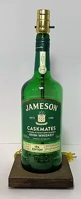 JAMESON IRISH WHISKEY 1.75L Caskmates IPA Bottle TABLE LAMP Bar Light Wood Base
