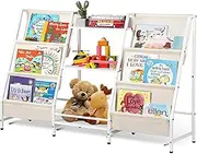 Kids Bookshelf for Kids Room, Toddler Bookcase with Storage for Nursery, Baby Library Bookshelf for Baby Room, Kids Book Shelf and Toy Storage Rack, Child Book Shelves for Bedroom, White