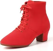 [HOBTEC] Womens & Girls Latin Dance Boots Lace-up Closed Toe Ballroom Salsa Tango Teaching Performance Dancing Shoes