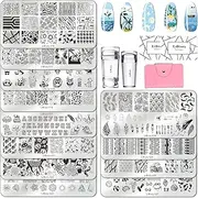 LiBiuty 12pcs Nail Stamping Plates Set with 2 Stamper, 2 Scraper, 1 Nail Plate Storage Bag Organizer