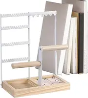 [Generic] 4 Tier Necklace Holder Organizer, Metal Frame Jewelry Stand with Wooden Base, Stylish Storage Rack for Bangles and Accessories, Perfect Teen Room Decor and Display