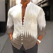 Men's Textured Gradient Color Shirt Stand Collar Shirt Long Sleeve Casual Vacation Daily Wear Going out Spring Fall Mandarin Collar Band Collar Button-Down Lin