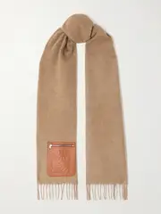 [LOEWE] LOEWE - Leather-trimmed Fringed Wool And Cashmere-blend Scarf - Beige - One size One size Neutrals