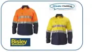 Bisley Workwear Hi Vis Work Shirt Vent Long Sleeve Closed Front 3M Tape BSC6896