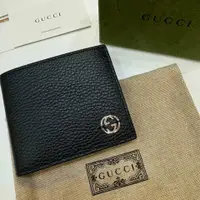 在飛比找PopChill優惠-[二手] 【GUCCI】 雙G黑色小牛皮短夾【可刷卡分期】 