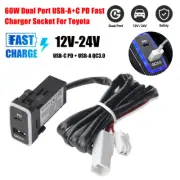 12V/24V USB C Car Charger for Toyota, Dual USB Ports QC3.0 Car Power Socket