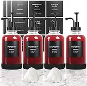 Coffee Syrup Dispenser for Coffee Bar, Set of 4 Non-Slip Glass Syrup Dispenser w. Labels and Silicone Sheath, 16.9 oz 500ml Syrup Pump Dispenser, Coffee Bar Accessories Simple Syrup Bottle w. Pump