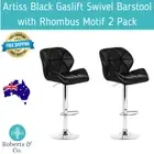 Bar Stools Artiss Black Gaslift Swivel Barstool with Rhombus Motif 2 Pack