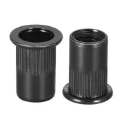 M10 Rivet Nuts Carbon Steel Knurled Flat Head Threaded Insert Nut Black 50Pcs