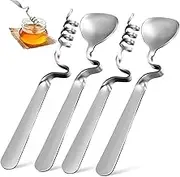 LALADEFIEE 4 Pcs Stainless Steel Honey Spoons Curved Long Handle Jam Spoons for Coffee Tea Yogurt Includes Spiral and for Home