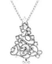 Macy's Diamond Christmas Tree Pendant Sterling Silver Women's Necklace 18" Chain