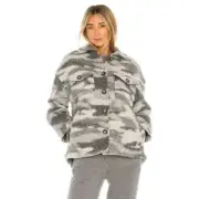 All Saints Fenix Grey Sherpa Wool Blend Camo Print Button Up Jacket Size 10 NWT