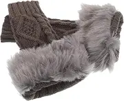 [PACKOVE] 1Pair Warm Hand Sleeves for Women Detachable Knitted with Faux Fur Decor Versatile Arm Warmers for Sweaters and Blouses Stylish Winter Accessory Deep Grey