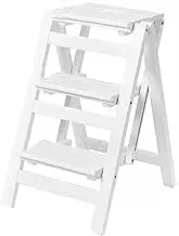 Folding Library Ladder Chair, Wooden 3-in-1 Step Stool, Display Ladder and Storage Shelf for Library, 350lbs Capacity,Foldable Ladder for Home or Office(White,3tiers)