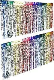 iplusmile 2pcs Unicorn Theme Rainbow Table Skirt with Wavy Fringe for Birthday Wedding Graduation Thanksgiving Decorations Vibrant Easy to Use Whimsical