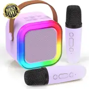 Mini Karaoke Machine 2 Wireless Mics Bluetooth Speaker for Kids Adults Party Gif