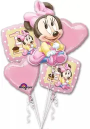 5Pcs Minnie Mouse Theme First 1st Birthday Balloon Set Baby Girl Party Decorations