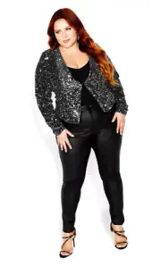 City Chic Ladies Demi Sequins Jacket size 14 XS Colour Black